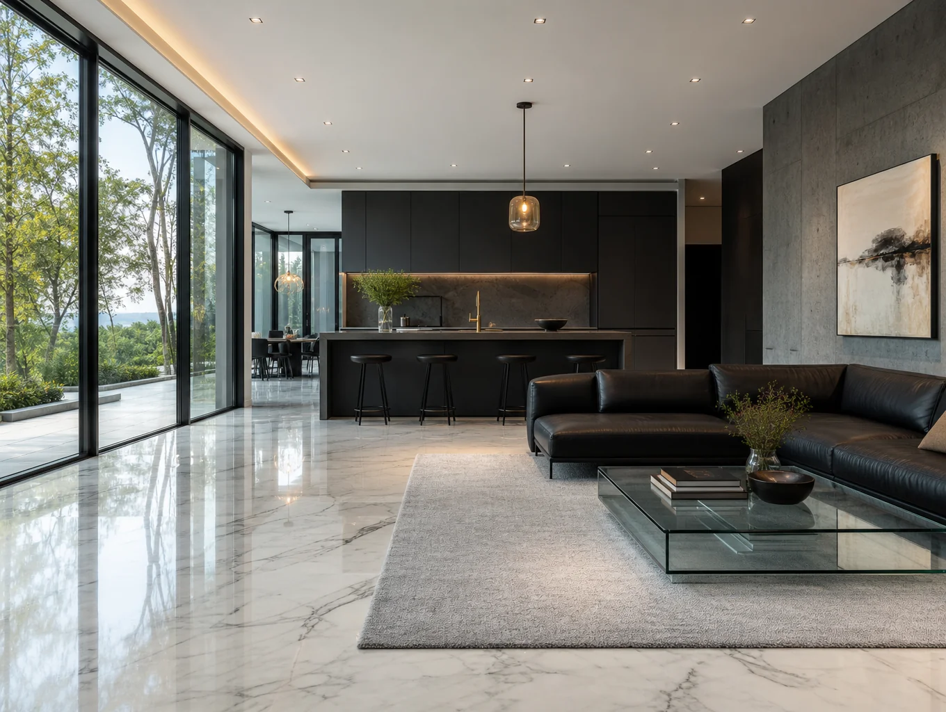 Refined kitchen and living renovation with clean architectural finish