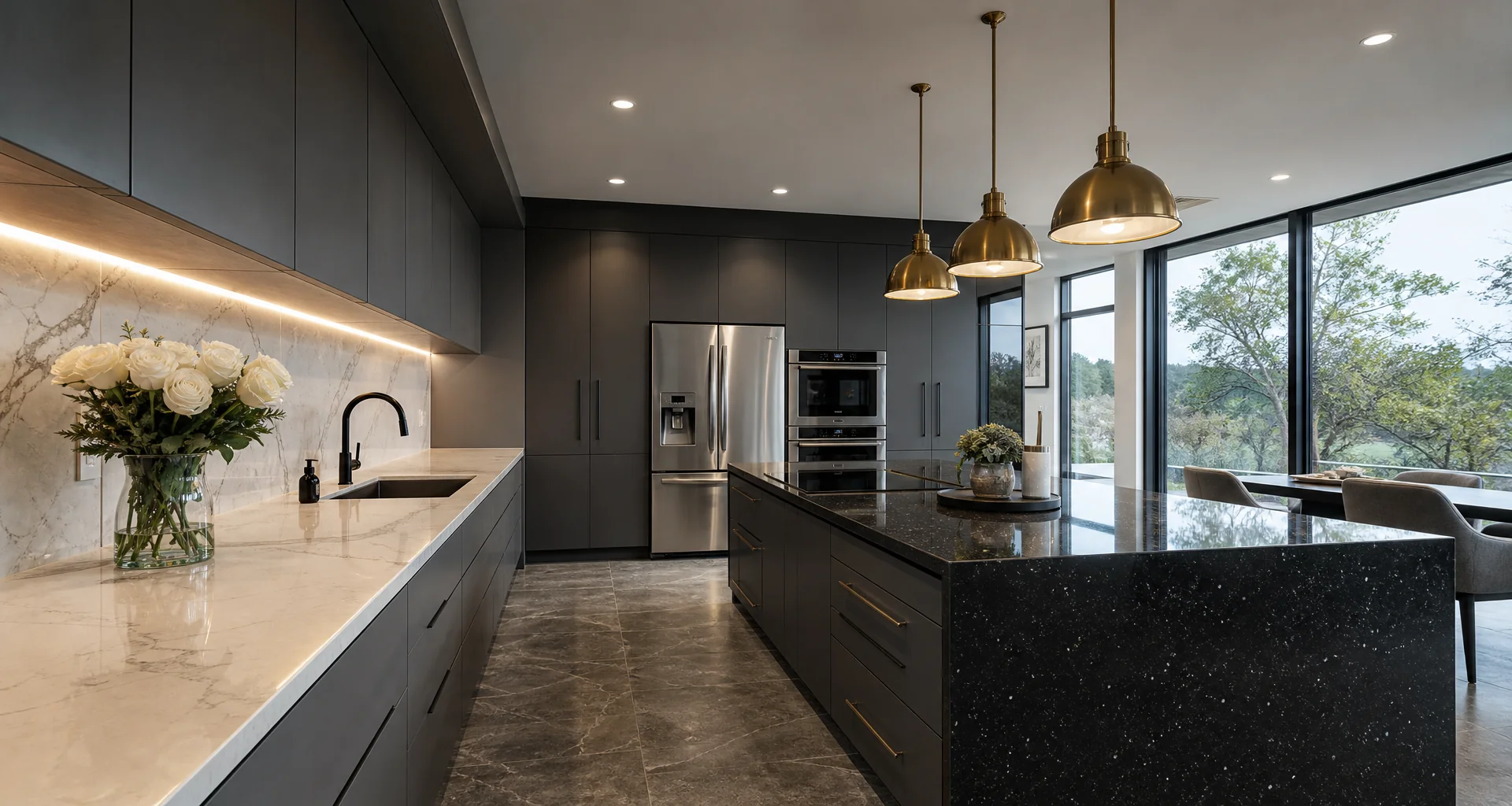 Luxury modern kitchen and marble bathroom renovation in London